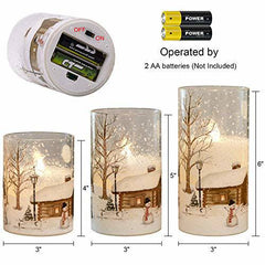 DRomance White Christmas Glass Flickering Flameless Candles Battery Operated with 10-Key Remote and Timer Set of 3 Real Wax Holiday LED Window