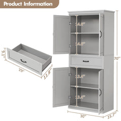 Dsstyles Pantry Cabinet, Freestanding Kitchen Pantry Storage Cabinet, 70" Cupboard, Tall Storage Cabinet with Doors and Adjustable Shelves, for Bathroom, Dining Room, Living Room, Antique White/Gray