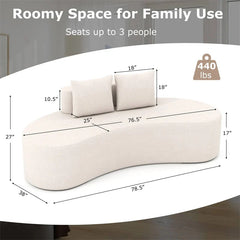 78.5" Upholstered Curved Sofa Couch w/ 2 Cozy Pillows, Low Backrest, Sponge Padded Seat, No Assembly Modern Floor Couch for Living Room Bedroom