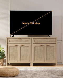 Nopurs Rattan Sideboard Buffet Cabinet Set of 2, Boho Storage Cabinet Buffet Table with Doors and Drawer, Coffee Bar Cabinet for Kitchen Entryway Living Dining Room, Light Oak