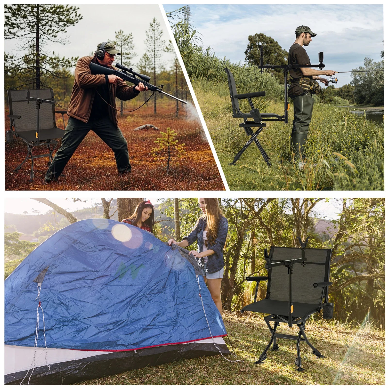 AECOJOY Hunting Chair with Rest, 360° Swivel, Adjustable Shooting Support, Portable for Blind or Range
