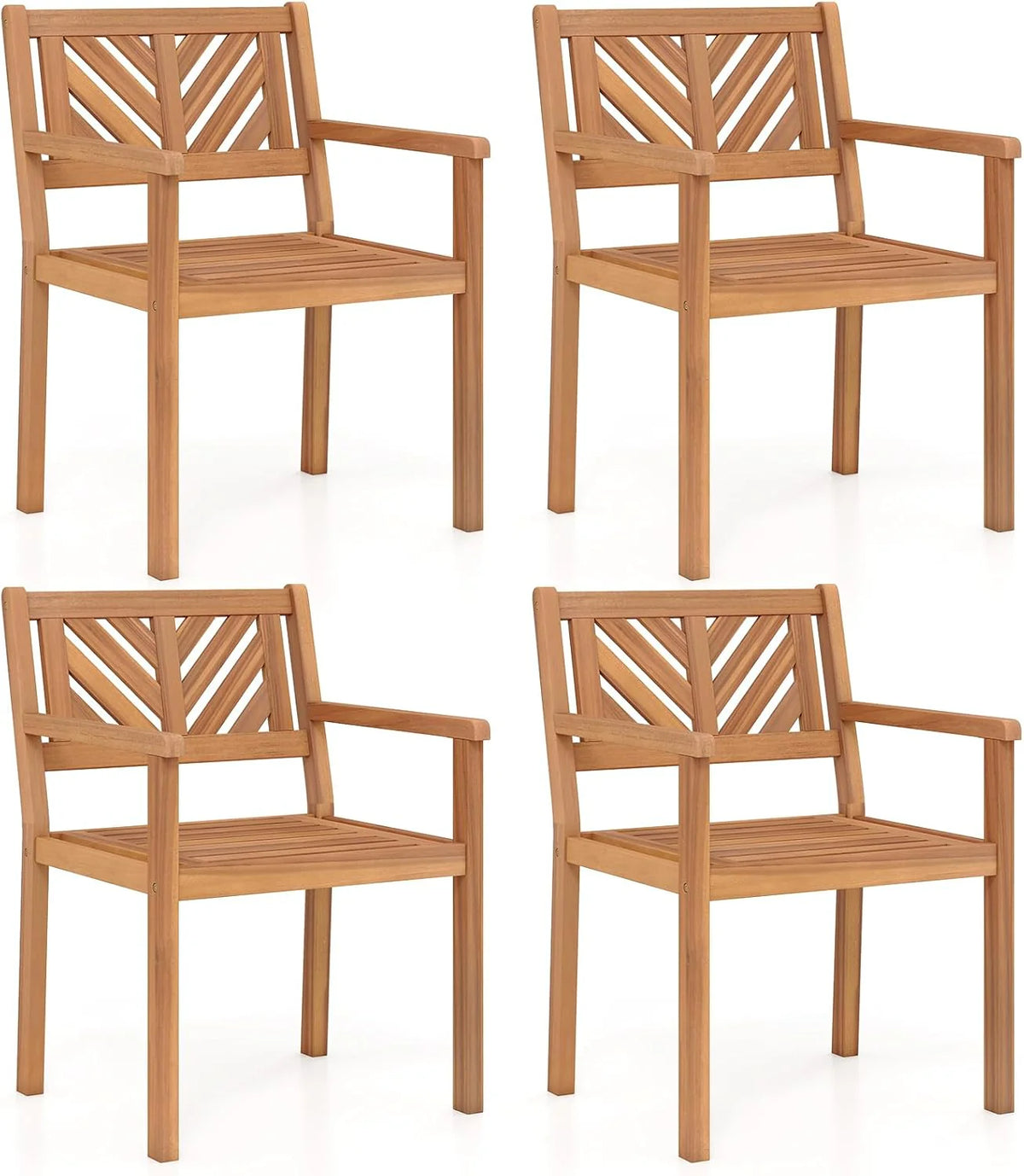Tangkula Acacia Wood Patio Dining Chairs Set of 2/4 Heavy-Duty Wooden Armchairs for Porch
