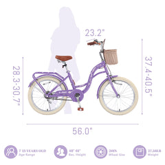 Bstjewey 20 in Girls Bike with Basket, Kids Bicycle for Ages 7 - 13