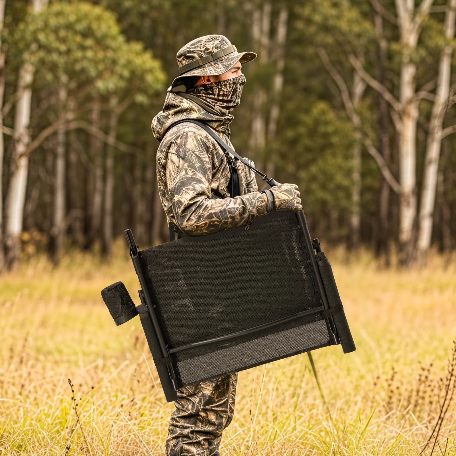AECOJOY Hunting Chair with Rest, 360° Swivel, Adjustable Shooting Support, Portable for Blind or Range