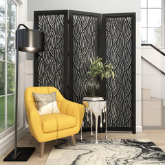 Decmode 60" x 72" Black Mango Wood Abstract Wavy Cutout 3 Panel Room Divider Screen, 1 - Piece