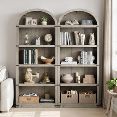 Bookcase 5 Shelf Arched Bookshelf 71.65in Tall Bookcase Farmhouse Display Storage Rack Wooden Bookshelves for Home Office, Living Room(White)