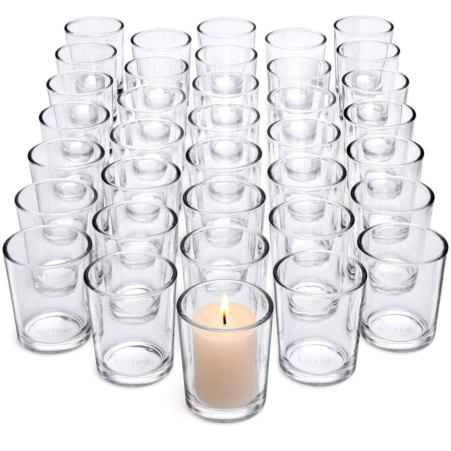 Letine Tealight Glass Votive Candle Holders Bulk Set of 36 - Clear Candle Holder for Festival Decor/Wedding Propose Parties Holiday and Home Decor