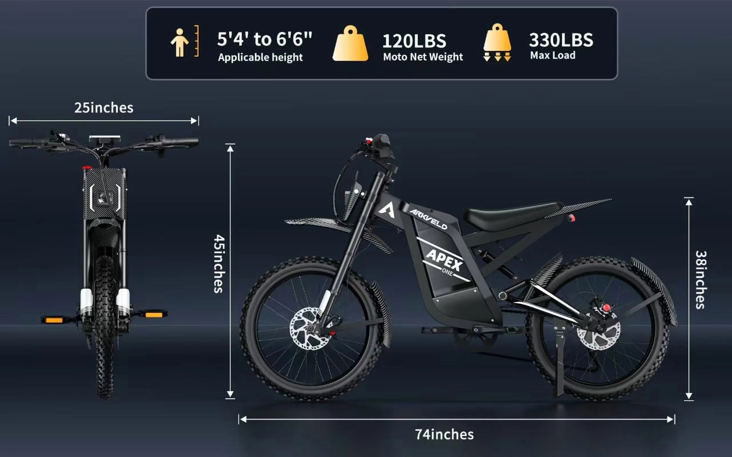Arkveld Electric Bike for Adults, Peak - 3000W, Max 40MPH and 80miles Electric Motorcycle, 25" Fat Tire Dirt Bike, APEX1 7 - Speed E - Bike，white