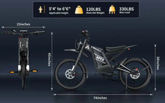 Arkveld Electric Bike for Adults, Peak - 3000W, Max 40MPH and 80miles Electric Motorcycle, 25" Fat Tire Dirt Bike, APEX1 7 - Speed E - Bike，white