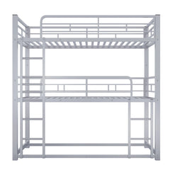 Harper & Bright Designs Metal Triple Bunk Bed Twin Over Twin Bunk Bed with Ladder and Safety Guardrail 3 Bunk Bed for Living Room Bedroom, Sliver