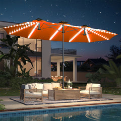 AECOJOY 15ft Patio Double-Sided Umbrella, 156 PCS Solar LED Light Outdoor Large Umbrella, Orange