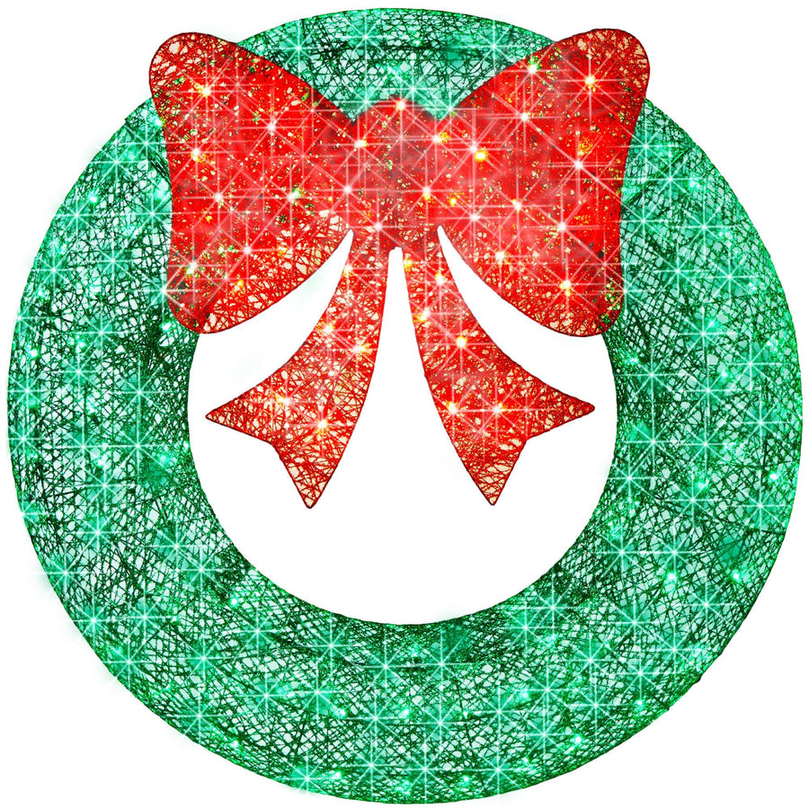Best Choice Products 60in Pre-Lit Outdoor Christmas Wreath, LED Metal Holiday Decor w/ 206 Lights, Bow - Green/Red