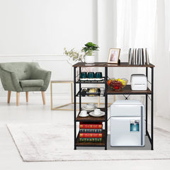 Microwave Stand 4-Tiers Kitchen Storage Fit Mini Fridge Baker¡¯s Rack Shelving Utility Coffee Bar with Big Drawer Wine Rack Metal Frame Industrial Workstation Organizer Kitchen Decor