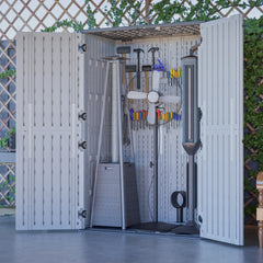 AECOJOY 61.6 Cu.ft Outdoor Resin Storage Shed with Easy Lift Hinges, Weatherproof Tall Unit with 4 Doors