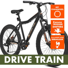 Ozark Trail 24" Glide Mountain Bike, 8 Speed, Black, Teen, Unisex