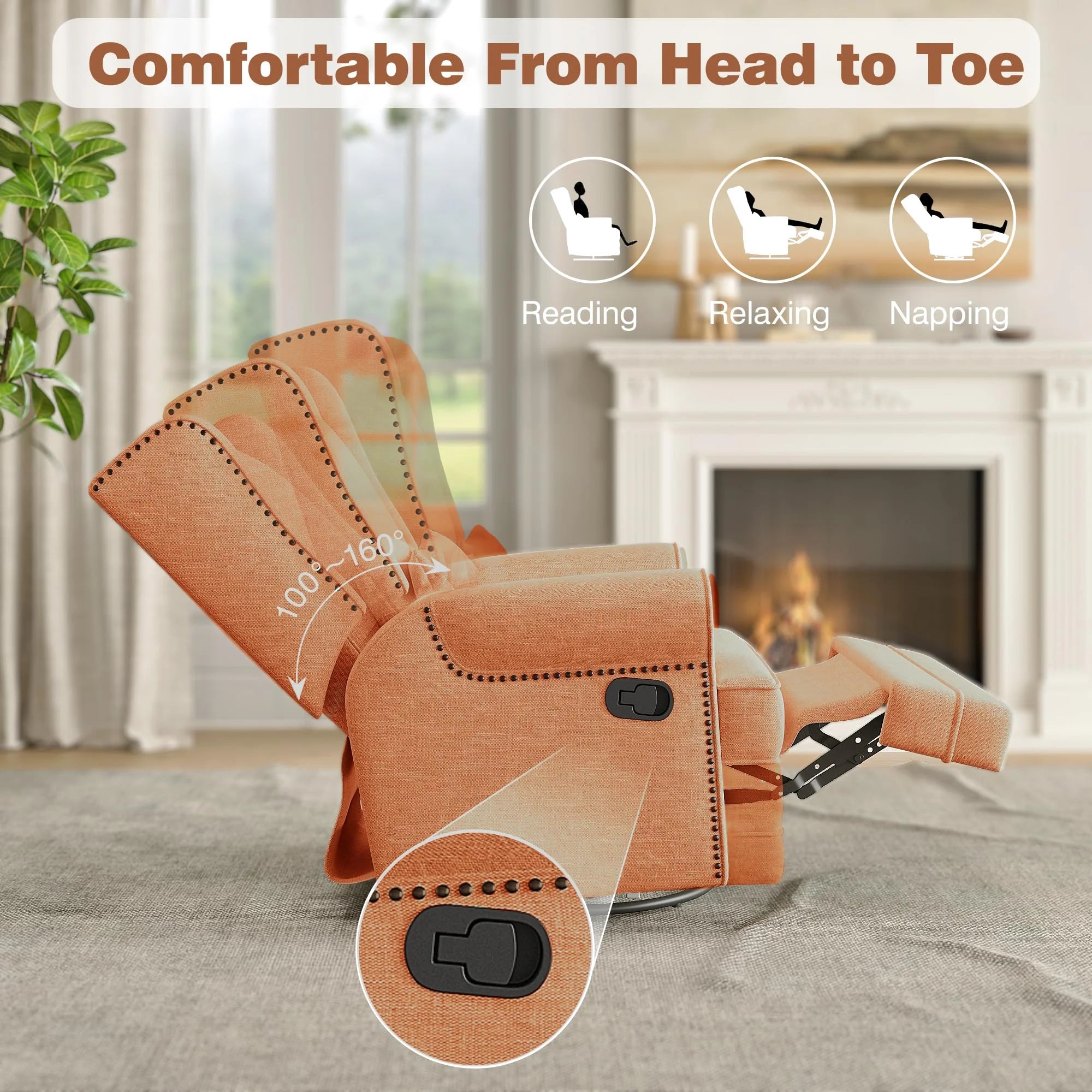 Royalcraft Swivel Nursery Glider Recliner, Comfy Upholstered Glider Chair with Lumbar Pillow and Footrest, Beige