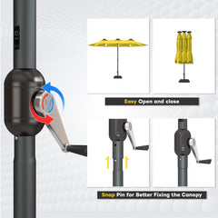 AECOJOY 15ft Patio Double-Sided Umbrella, 156 PCS Solar LED Light Outdoor Large Umbrella, Yellow
