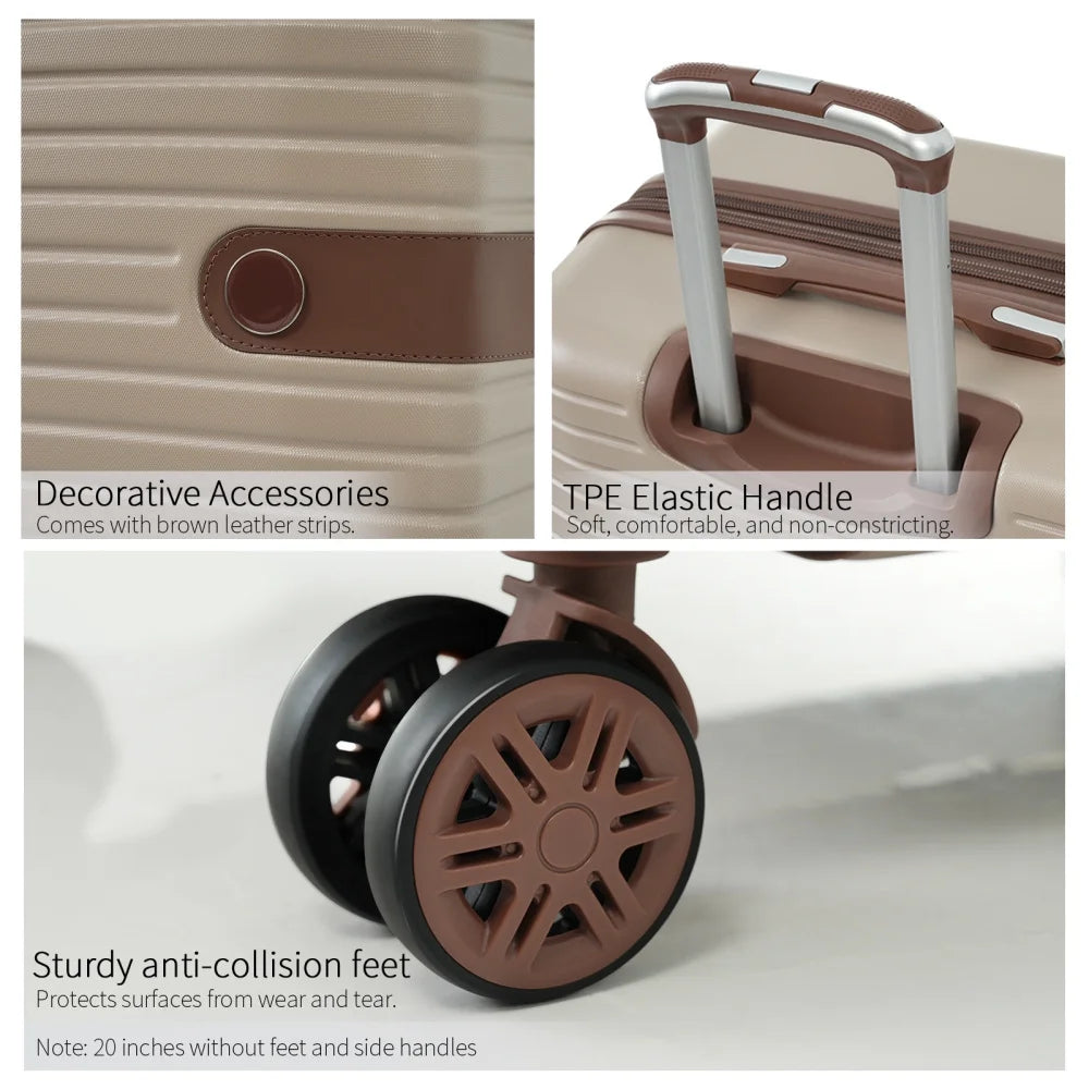 Luggage Sets, 4 - Piece Lightweight Suitcase Set with 4 Packing Cubes and TSA Lock, Hardshell Suitcases with Spinner Wheels, (16/20/24/28 ), Brown