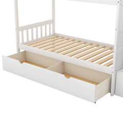 AECOJOY Twin over Full/Twin Convertible Bunk Bed with Storage Shelves and Drawers, Grey