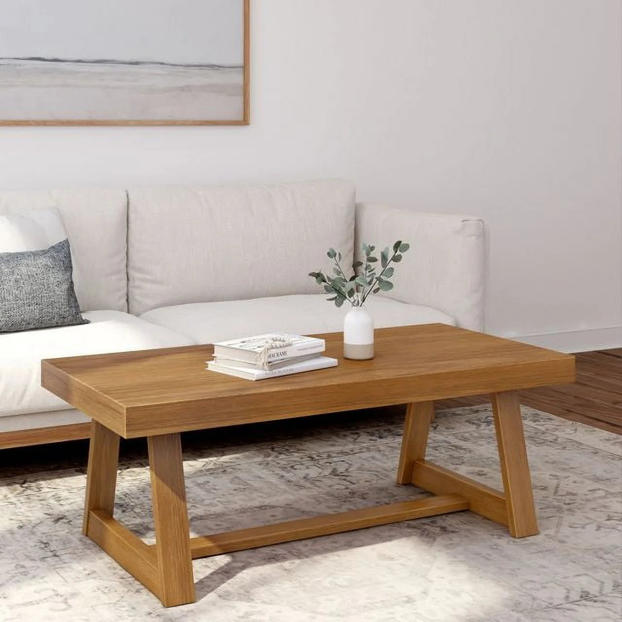 Plank+Beam Farmhouse Coffee Table, 48" Solid Wood Tables for Living Room, Rectangular Center Table