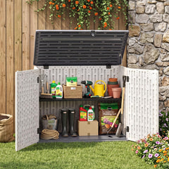 Tangkula Large Outdoor Storage Cabinet 20 Cu.Ft Horizontal Resin Storage Shed