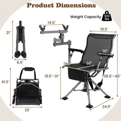360° Swivel Hunting Chair with Adjustable Equipment Rest & Armrests, Folding All-Terrain Deer Blind Chair for Outdoor Camping, 330LBS Capacity