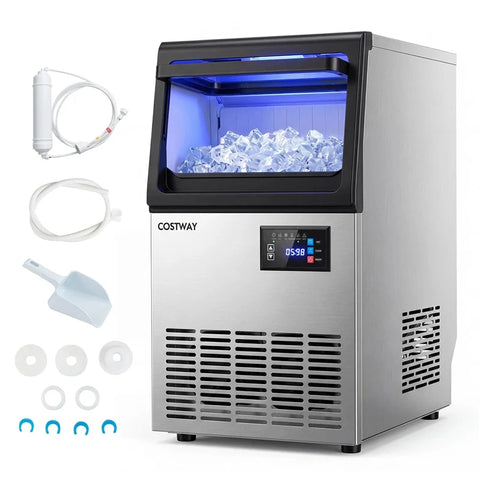 80 LBS/24H Spray-Type Commercial Ice Maker, 15" Built-in Undercounter Stainless Steel Ice Machine w/ 30 LBS Storage & Self-Cleaning for Home Bar Cafe