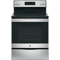 Ge® Appliances 30" Free - Standing Electric Range Model JB645RKSS in Stainless Steel. APPROXIMATE DIMENSIONS (Hxwxd) 47 Height x 29 7/8 Width x 28 Dimension In. Two 9"/6" Power Boil Elements, Self - Clean Oven and Dual - Element Bake