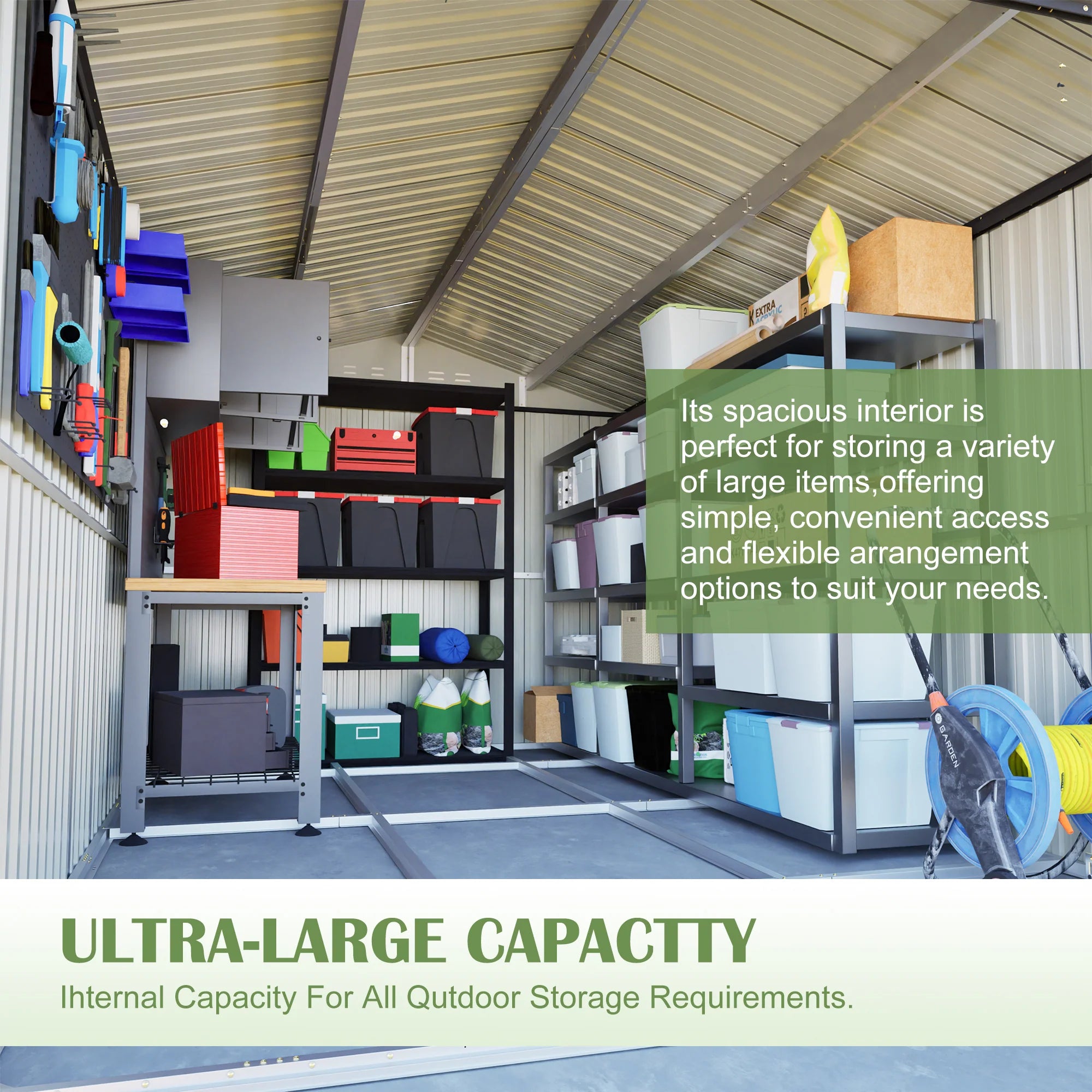 AECOJOY 8x12 FT Outdoor Metal Storage Shed with Additional Side Door, Large Tool Shed with 2 Lockable Doors