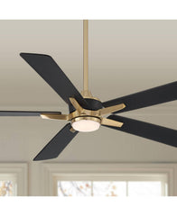 Casa Vieja 52" Vegas Nights Modern Indoor Outdoor Ceiling Fan with Dimmable LED Light Remote Control Soft Brass Black Damp Rated for Patio Exterior