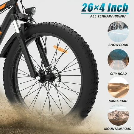 Aostirmotor Electric Mountain Bike, 48V 13AH Removable Lithium Battery 750W Ebike with Rack, 26" 4.0 in Fat Tire Bike, Electric Bicycle for Adults(Black)