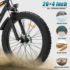 Aostirmotor Electric Mountain Bike, 48V 13AH Removable Lithium Battery 750W Ebike with Rack, 26" 4.0 in Fat Tire Bike, Electric Bicycle for Adults(Black)