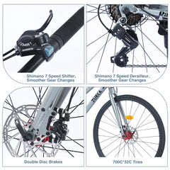 Outdoor Bike 7 Speed Hybrid Bike Disc Brake 700C Road Bike for Men Women'S City Bicycle, Mountain Bike for Outdoor