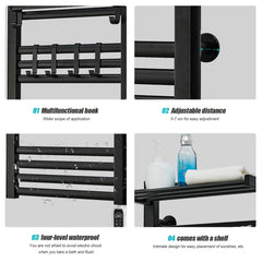 Heated Towel Rack Aluminum Heater Bathroom Warmer Shelf, Remote Control, 10 Rails+ 6 Hooks