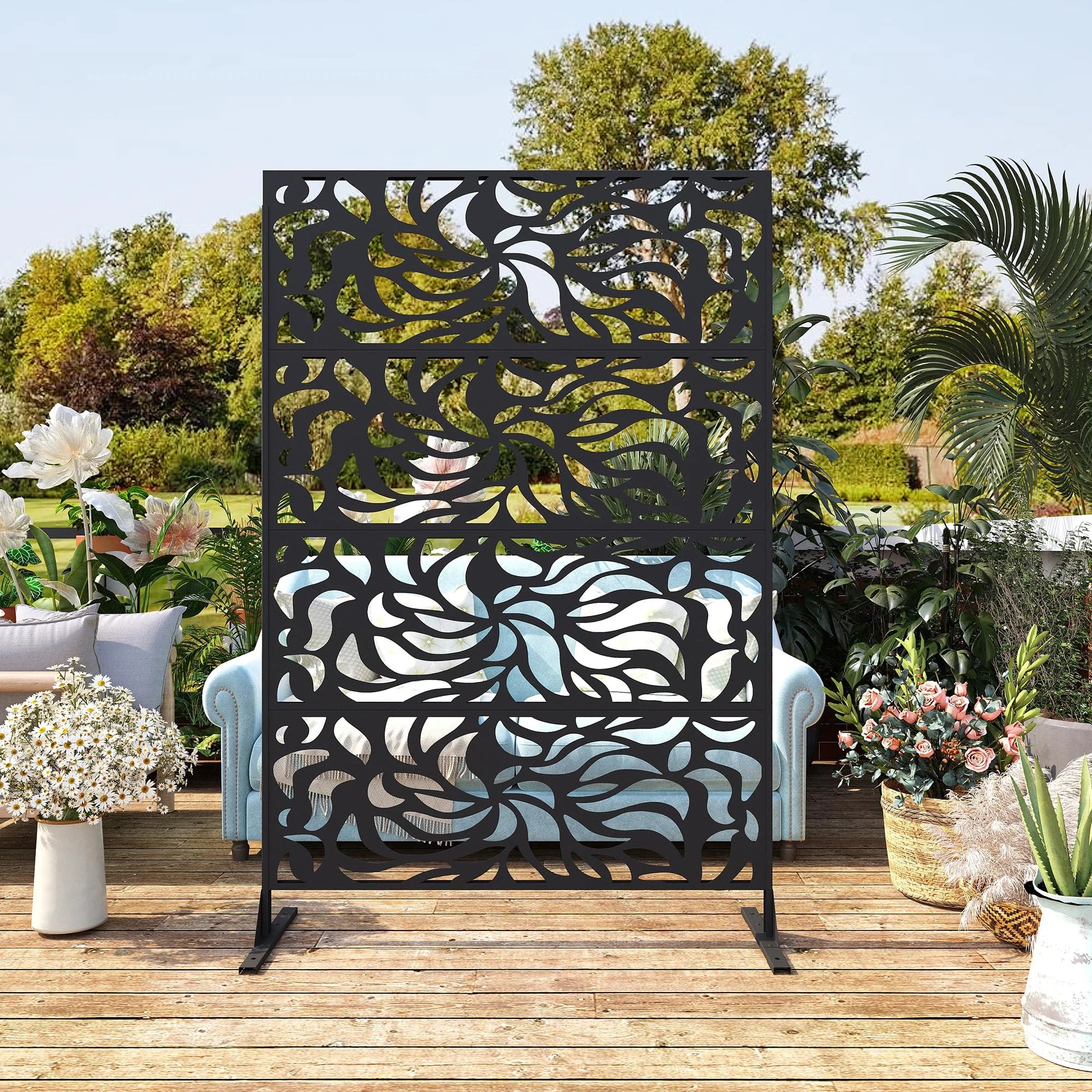 Accreate Decorative Wrought Privacy Screen - Easy Snap - Together Room Divider for Indoor/Outdoor Use, Breathable Wind - Resistant Partition with Anti - Tip Base (6x3.8ft)