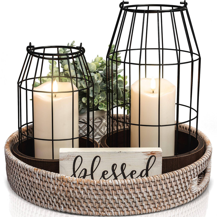 Rustic Farmhouse Lantern Decor - Stylish Decorative Lanterns for Your Living Room, Fireplace Mantle or Kitchen Dining Table - Modern Upscale Beauty