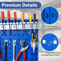 3 Pcs Metal Pegboard Panels w/25 Hooks, Storage Platform & Square Hole, Heavy Duty Pegboard Wall Organizer, Peg Board for Workshop Tool Storage