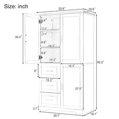Bathroom Cabinet, 62.2" Tall Storage Cabinet with Doors and Shelves, Freestanding Linen Closet for Bathroom, Kitchen, Living Room, Grey
