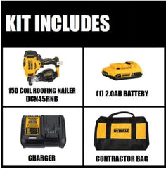 Dewalt 20V Max 15 Cordless Coil Roofing Nailer Kit