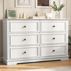 IDEALSOUL Black Dresser, 6 Drawer Dresser for Bedroom, Retro Wood Storage Cabinet for Living Room