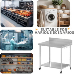 AECOJOY Stainless Steel Table 36"x30" with Backsplash and Knife Blocks Prep Tables for Commercial Kitchen