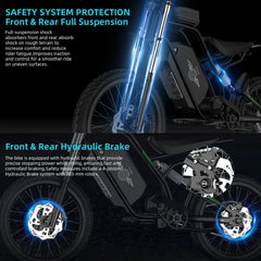 40MPH Electric Bicycle, Dual - Mode Electric Dirt Bike 3000W(Peak)Freego Nova3 Electric Motorcycle Bike for Adults, Mid - Drive Motor, 60V/25ah Battery, 17x3.15 Tire Full Suspension Hydraulic Brake