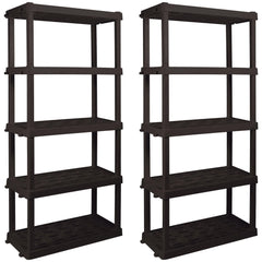 Hyper Tough Large 5 - Tier Shelving Unit, W36 x D18 x H74" Interlocking Multipurpose Organizer, Black, Pack of 2