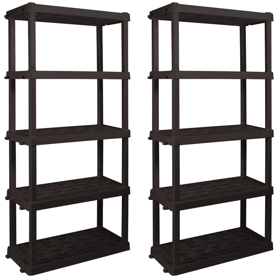 Hyper Tough Large 5 - Tier Shelving Unit, W36 x D18 x H74" Interlocking Multipurpose Organizer, Black, Pack of 2