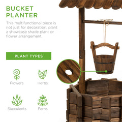Best Choice Products Rustic Wooden Wishing Well Planter Outdoor Home Decor for Patio, Garden, Yard W/ Hanging Bucket