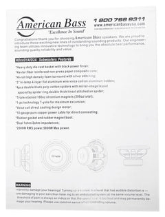 American Bass HD 10 in Subwoofer 1500 Watt RMS and 3000 Watt Max Power, 2 Ohm Impedance, 350 - Oz Magnet, and 3 - Inch Voice Coil, Pack of 1