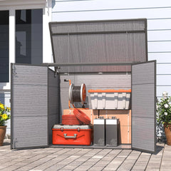 AECOJOY Resin Outdoor Trash Can Storage Shed, Plastic Garbage Can Shed for 2 Cans