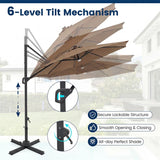 10FT Cantilever Patio Umbrella w/ 36 Solar LED Lights, 360° Rotation Offset Hanging Umbrella, Easy Tilt, 8 Sturdy Ribs, Sun Shade for Yard Pool