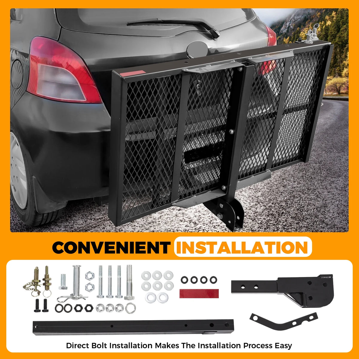 HECASA Hitch Mounted Cargo Carrier Mobility Scooter and Wheelchair Carrier Rack with Loading Ramp Luggage Basket Disability Medical Lift Rack
