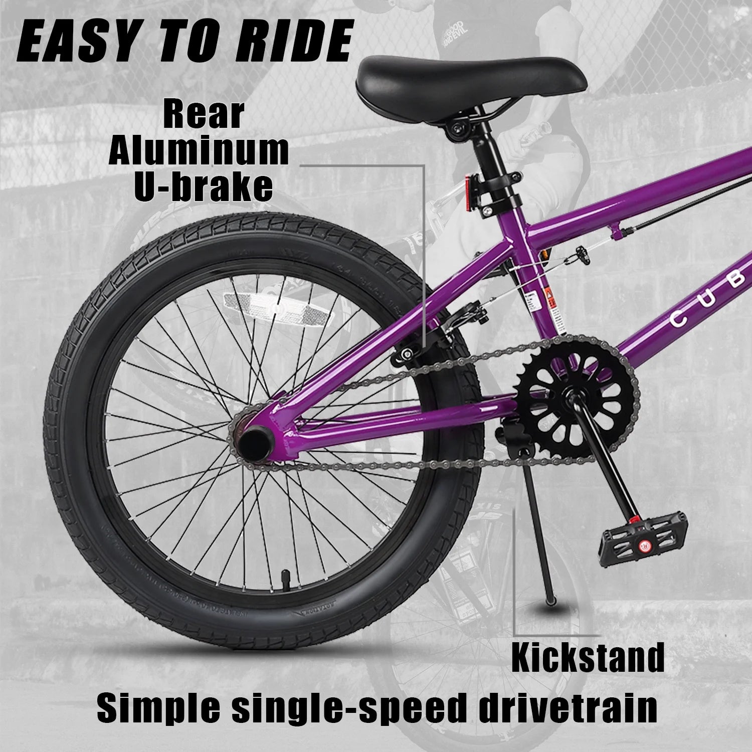 Cubsala 20 in Kids BMX Bike Freestylefor Age 6 - 14 Years Old Boys Girls with 4 Pegs, Black with Red Tires